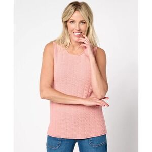 Denim & Co. Cotton Texture Stitch Sweater Knit Tank Light Pink Casual Size L